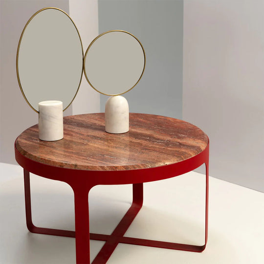 Round Mirror with marble base White