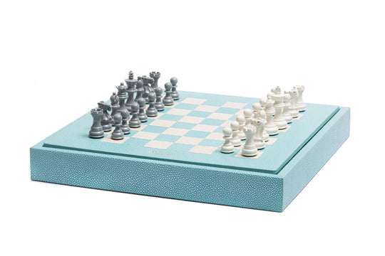 Chess set Box Galuchat Turquoise leather