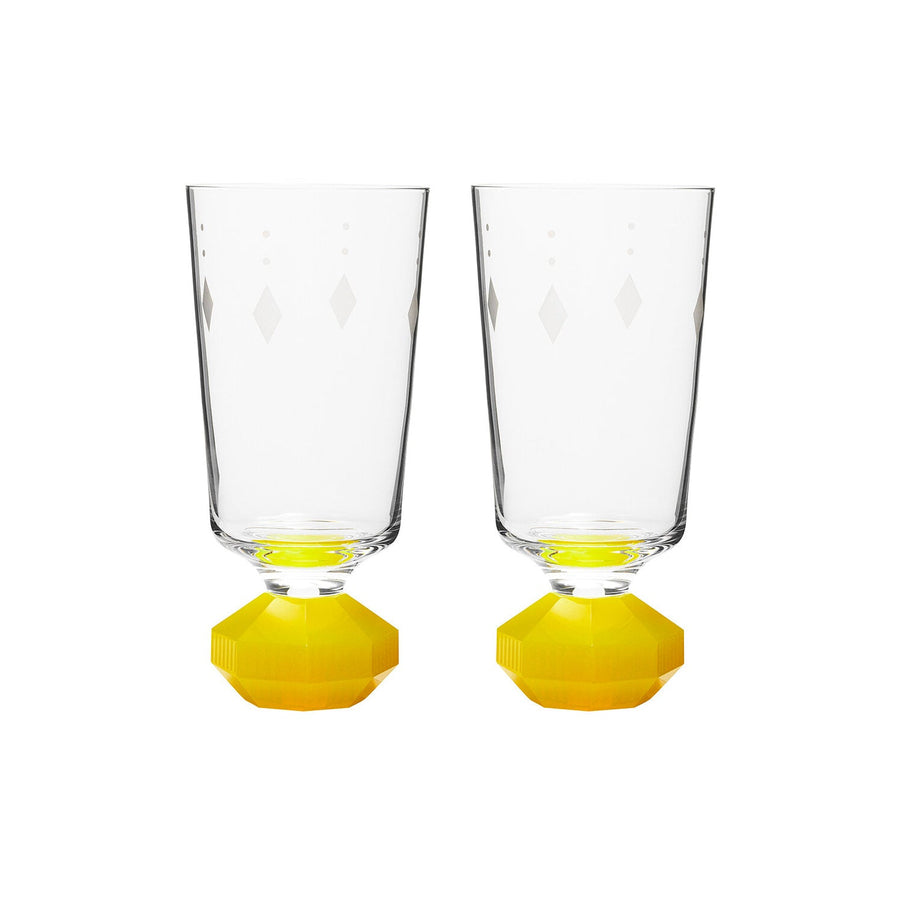 Pair of Chelsea Tall Crystal Glasses Clear/Neon Yellow